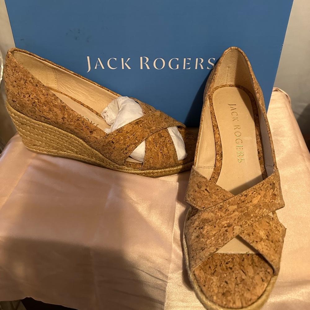 Jack Rogers Palmer Criss Cross Cork Wedge Espadrille size 6M.  Color is Cork.
